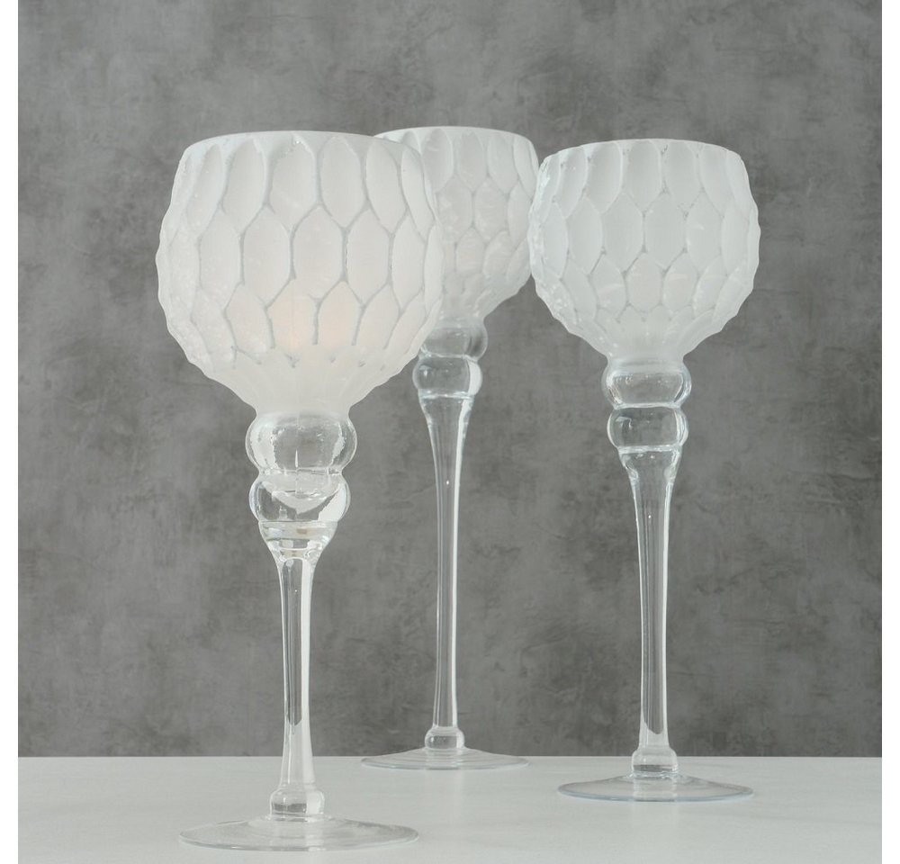 BOLTZE GRUPPE GmbH Windlicht Windlicht Manou Glas lackiert silber-weiß gepudert 3er Set Deko Glas H von BOLTZE GRUPPE GmbH