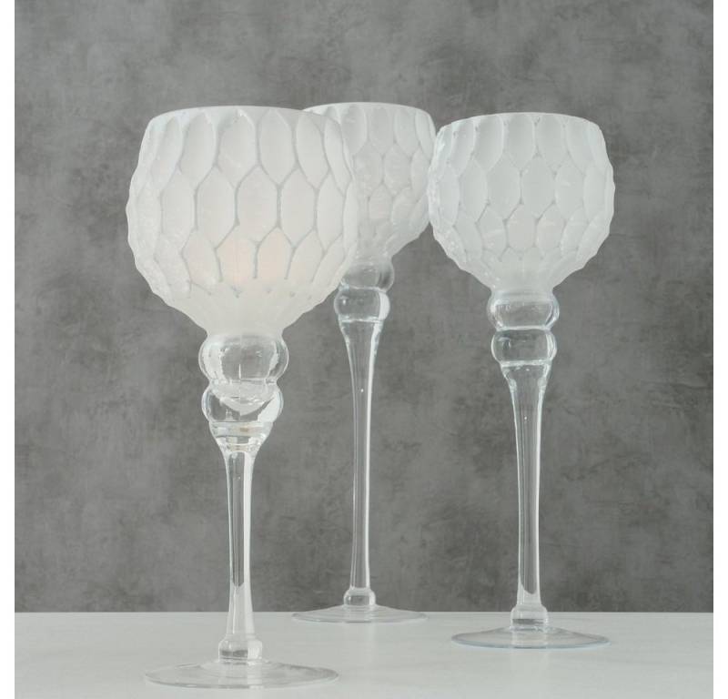 BOLTZE GRUPPE GmbH Windlicht Windlicht Manou Glas lackiert silber-weiß gepudert 3er Set Deko Glas H von BOLTZE GRUPPE GmbH