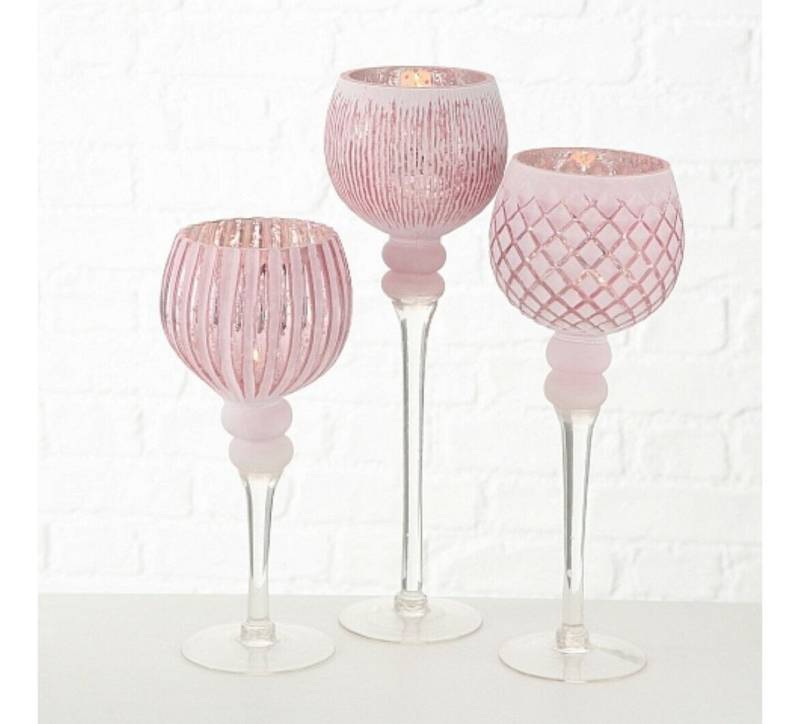 BOLTZE GRUPPE GmbH Windlicht Windlicht Manou Teelichthalter Glas rosa H 30 - 40 cm 3er Set von BOLTZE GRUPPE GmbH