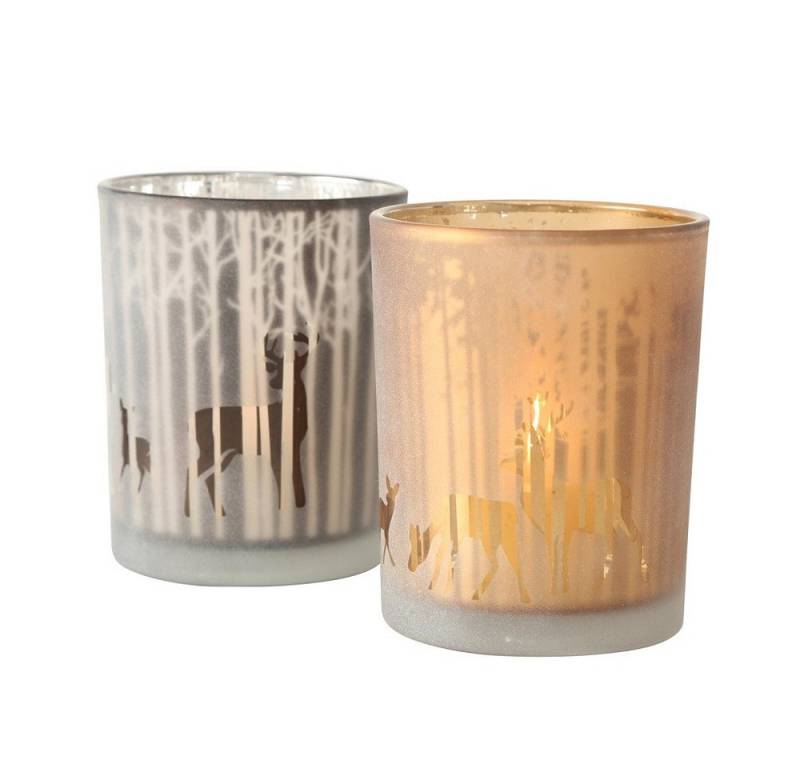BOLTZE GRUPPE GmbH Windlicht Windlicht Montana Teelichthalter 2 er Set H12 cm braun Glas lackiert von BOLTZE GRUPPE GmbH