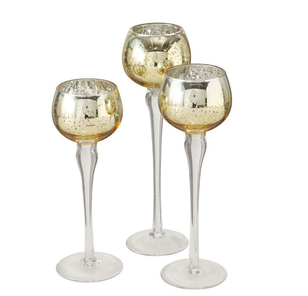 BOLTZE GRUPPE GmbH Windlicht Windlicht Pokal Minou Glas gold, 3er Set von BOLTZE GRUPPE GmbH