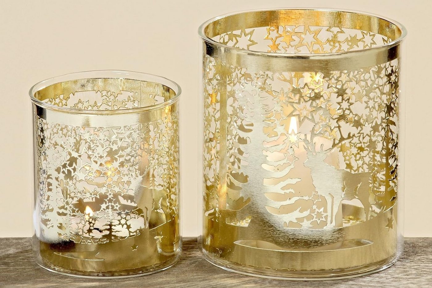 BOLTZE GRUPPE GmbH Windlicht Windlicht Slaja Glas Hirsch 2 sortiert H8/10cm Metall gold 2er Set von BOLTZE GRUPPE GmbH