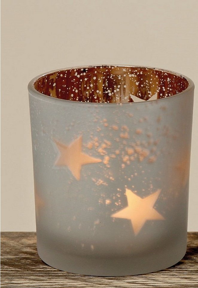 BOLTZE GRUPPE GmbH Windlicht Windlicht Teelicht Glas lackiert weiß matt Stern H 8 cm von BOLTZE GRUPPE GmbH