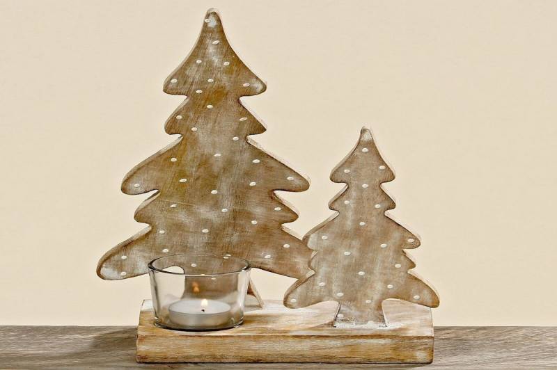 BOLTZE GRUPPE GmbH Windlicht Windlicht Teelicht Holz Glas Tannenbaum H 30cm von BOLTZE GRUPPE GmbH
