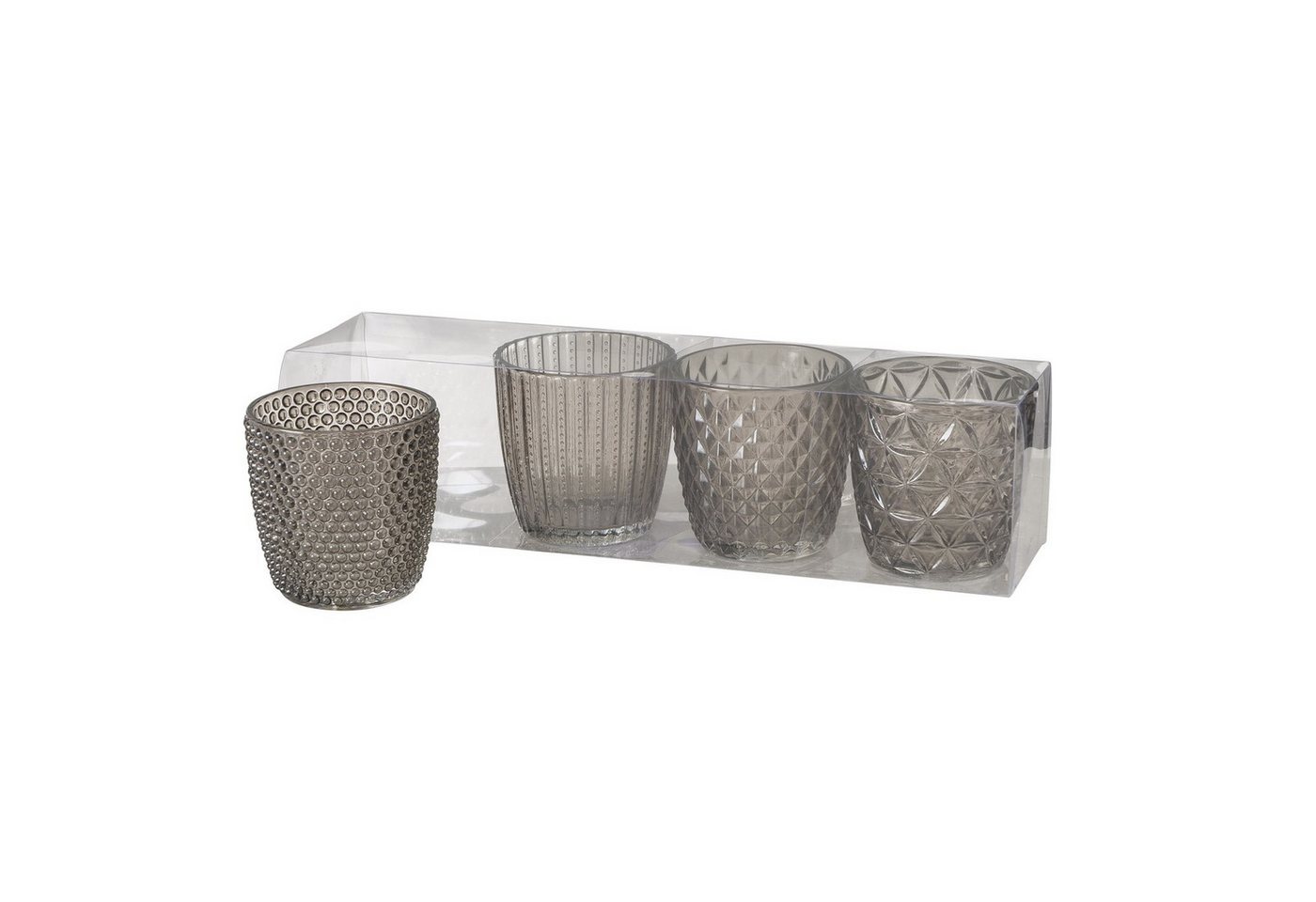 BOLTZE GRUPPE GmbH Teelichthalter Windlicht Marilu Glas lackiert grau Höhe 8 cm Ø 8 cm 4-teilig von BOLTZE GRUPPE GmbH