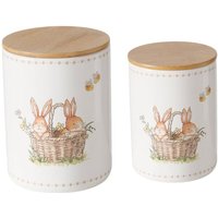 Boltze Gruppe - Küchenbehälter aus Keramik charmy, Hasenmuster, 2er-Set von BOLTZE GRUPPE