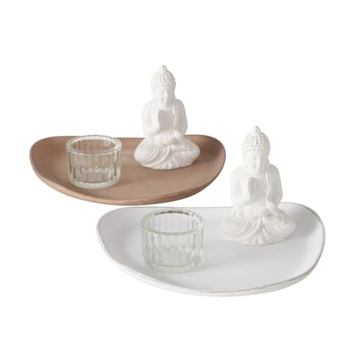 1x Tablett Namaste inkl. Windlicht und Buddha Figur von BOLTZE