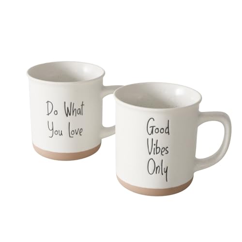 2 x Becher Vibo Keramik 380 ml, Kaffeetasse, Teetasse, Good Vibes Only, Do what you Love von BOLTZE