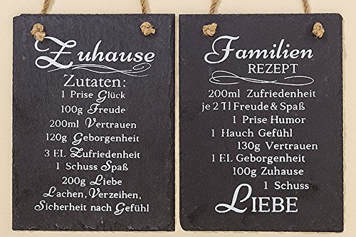 2 x Schild Rezept Zuhause + Familien Schiefer schwarz Höhe 20 cm, Deko, Küche, Wandobjekt von BOLTZE