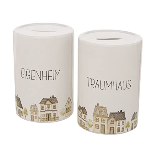 2 x Spardose Haus Häuser Bergström Keramik Höhe 13 cm beige weiß, Eigenheim, Traumhaus von BOLTZE