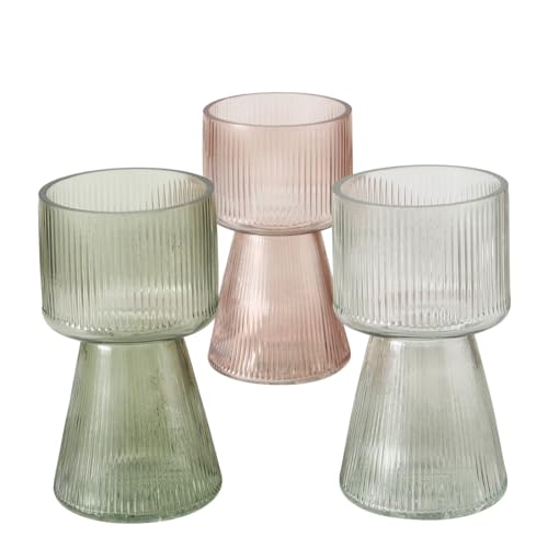 3 x Vase Imano Glas lackiert Grün, Dunkelrosa, Transparent Höhe 18 cm von BOLTZE
