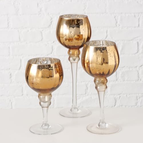3 x Windlicht Minou Höhe 20-30 cm Rosegold, Advent, Winter, Weihnachten von BOLTZE