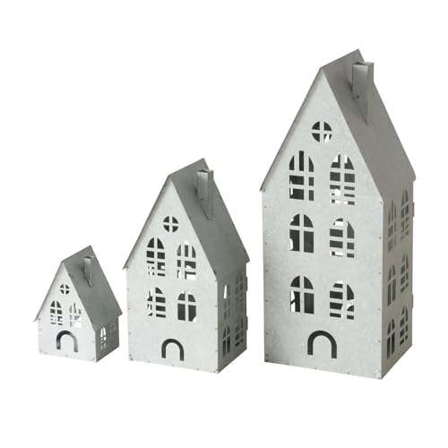3tlg. Laterne Dover grau aus Metall H13-37cm Metallhaus Windlicht (3 Größen) von BOLTZE