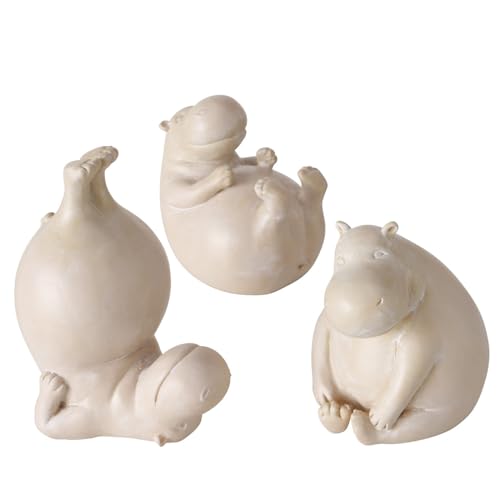 BOLTZE 3 x Dekofigur Hippo Yoga Kunstharz Höhe 12 cm, beige von BOLTZE