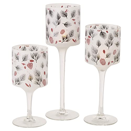 BOLTZE 3tlg Set Windlicht Pino I matt mit Zweigen & Tannenzapfen I Höhe 20cm, 25cm & 30cm I Teelichthalter auf Fuß I Tisch-Deko, Herbst, Winter I Kerzenständer aus Glas, Kerzenhalter BOLTZE 3tlg Set Windlicht Pino I matt mit Zweigen & Tannenzapfen I Höhe 20cm, 25cm & 30cm I Teelichthalter auf Fuß I Tisch-Deko, Herbst, Winter I Kerzenständer aus Glas, Kerzenhalter von BOLTZE