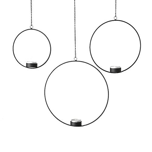 BOLTZE 3tlg. Teelichthalter Circle schwarz aus Metall zum Hängen Metallkreis (3 Größen) von BOLTZE