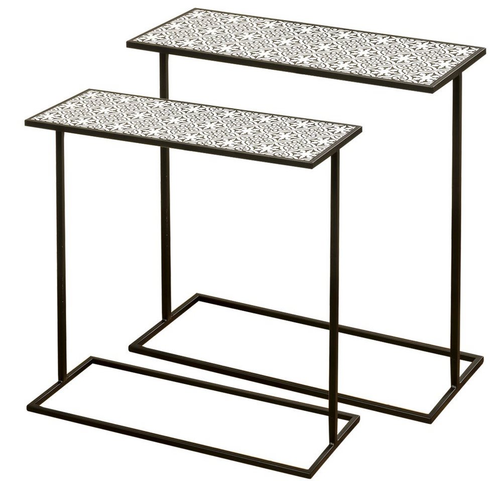 BOLTZE Beistelltisch, Beistelltisch Couchtisch Nachttisch Metall schwarz weiß Ornamente 2x von BOLTZE