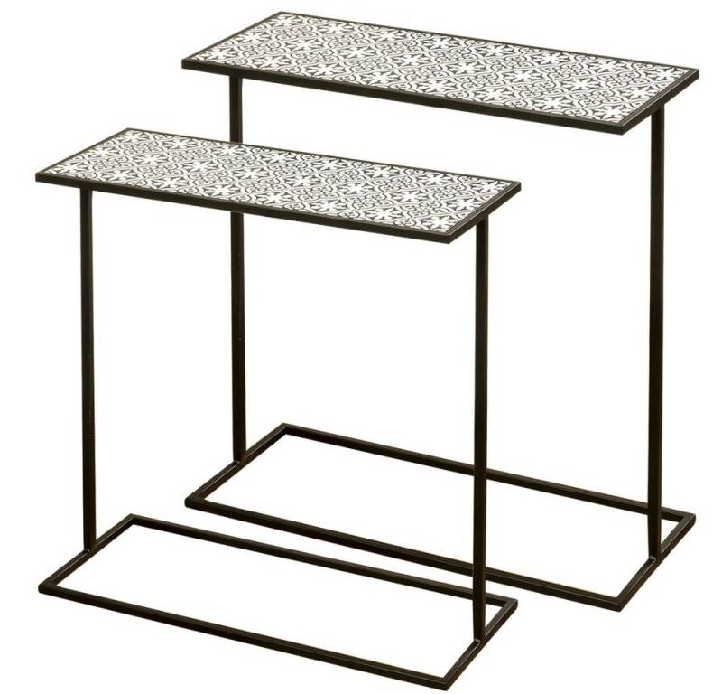 BOLTZE Beistelltisch, Beistelltisch Couchtisch Nachttisch Metall schwarz weiß Ornamente 2x von BOLTZE