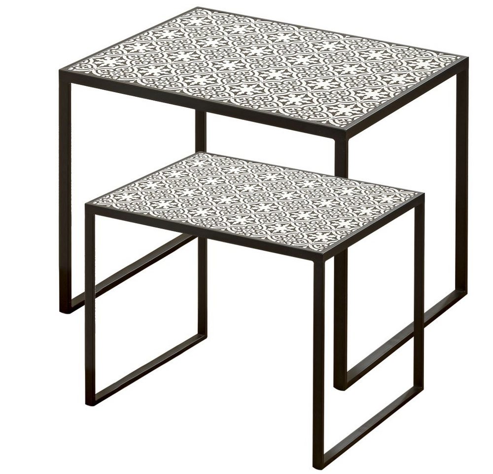 BOLTZE Beistelltisch, Beistelltisch Sofatisch Nachttisch Metall schwarz weiß Ornamente 2x von BOLTZE