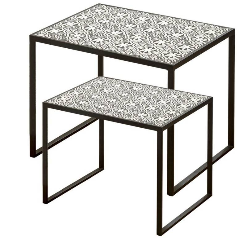 BOLTZE Beistelltisch, Beistelltisch Sofatisch Nachttisch Metall schwarz weiß Ornamente 2x von BOLTZE