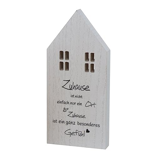 BOLTZE Dekoaufsteller ZUHAUSE aus Holz Schild H25cm Holzhaus mit Spruch - Weiss von BOLTZE