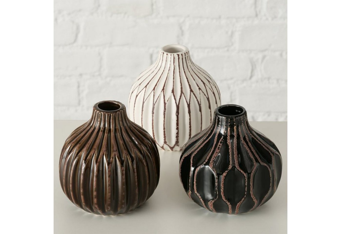 BOLTZE Dekovase Vase im 3er Set im Shabby Chic Look aus Keramik Blumenvase Schwarz von BOLTZE