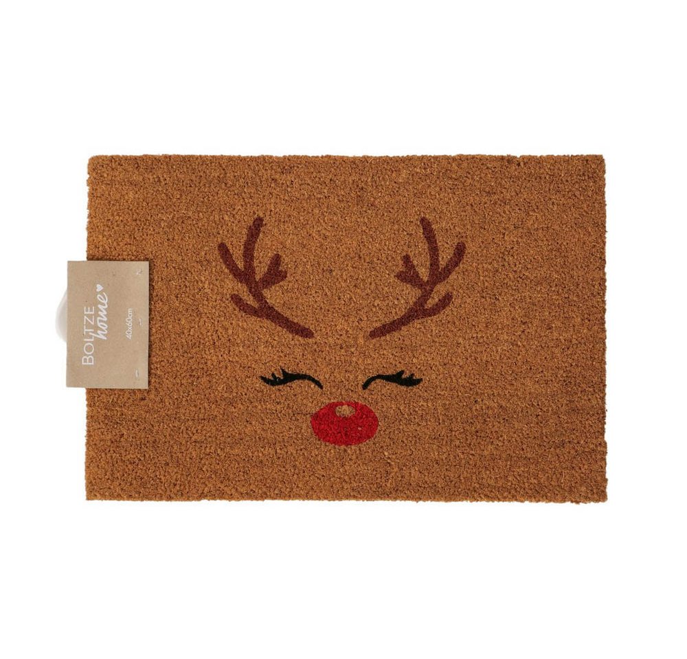 BOLTZE Fußmatte Fußmatte RUDOLPHY natur rot schwarz mit Rentiergesicht Weihnachten 60x von BOLTZE