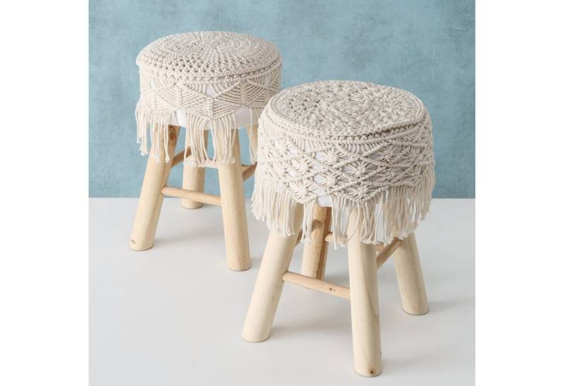 BOLTZE Hocker Boho Hocker Set aus Holz mit Makramee Bezug - 2er Set (2 St) von BOLTZE