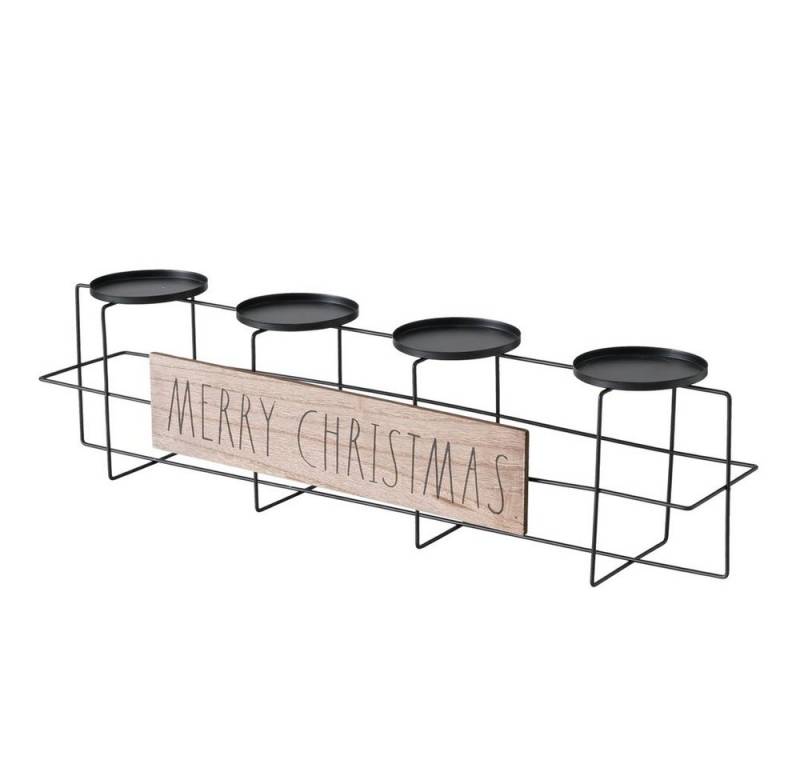 BOLTZE Kerzenhalter Kerzenhalter MERRY CHRISTMAS aus Holz und Metall Advent für 4 Kerzen von BOLTZE