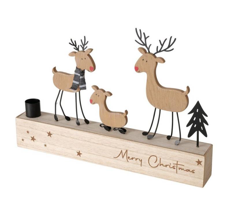 BOLTZE Kerzenhalter Kerzenleuchter TIMBA natur aus Holz mit Kerzenhalter und Rentieren L31 von BOLTZE