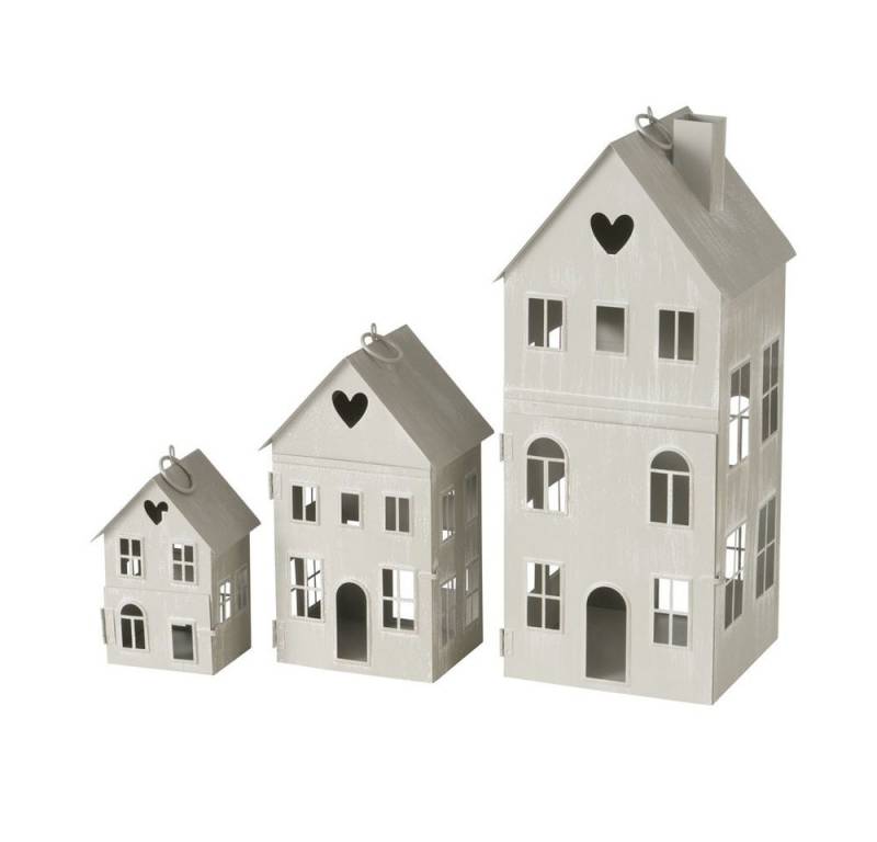 BOLTZE Kerzenlaterne 3tlg. Laterne MY HOME grau beige H14-36cm Metallhaus Windlicht Haus (3 von BOLTZE