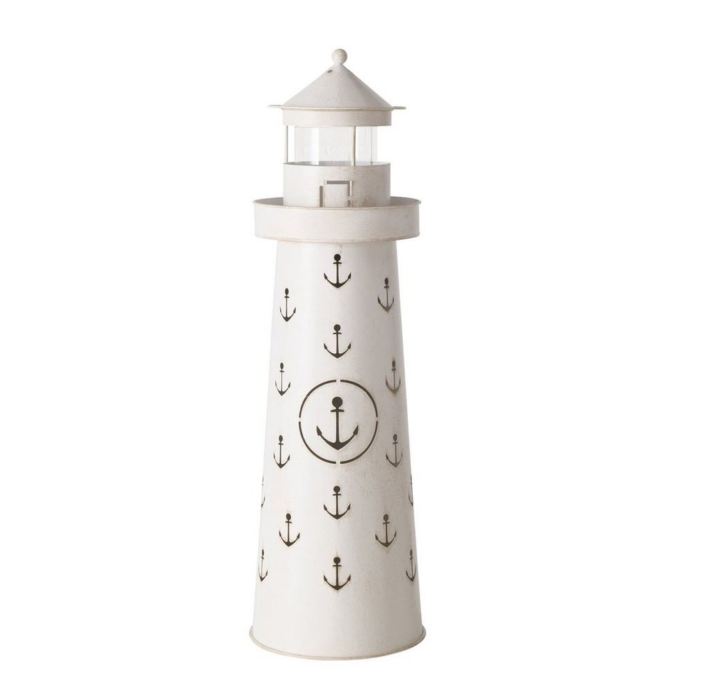 BOLTZE Kerzenlaterne Leuchtturm ANKER grau weiß Windlicht mit Ankern aus Metall H74cm - GRO von BOLTZE