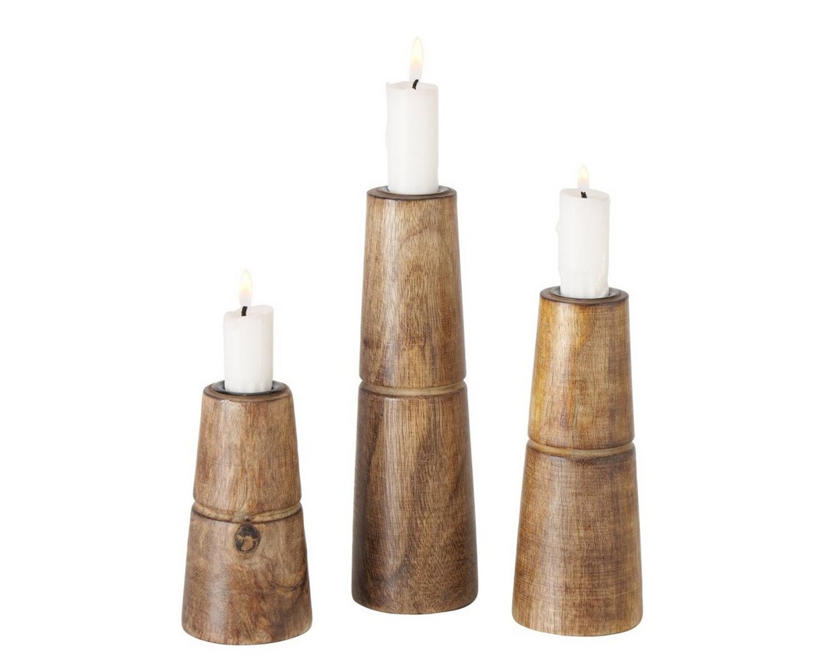 BOLTZE Kerzenständer Boltze Kerzenständer Hotou 3-teiliges Set Kerzenhalter Holz von BOLTZE