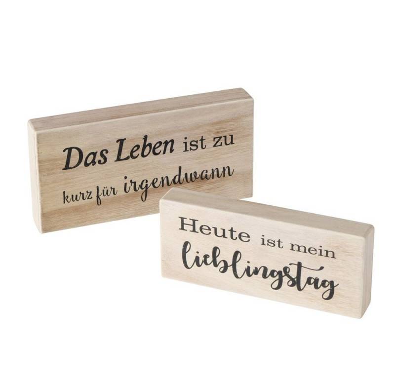 BOLTZE Metallschild 2tlg. Holzschild LEBEN natur mit schwarzer Schrift Aufsteller aus Holz von BOLTZE