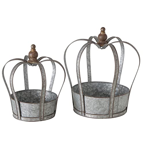 BOLTZE Pflanztopf Amalia Metall Höhe 30 cm grau, Shabby, Krone von BOLTZE