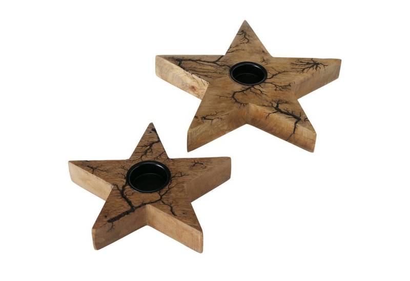 BOLTZE Teelichthalter B. 2tlg Set Teelichthalter Percha Stern FLACH aus Mango Holz - 2013425 von BOLTZE