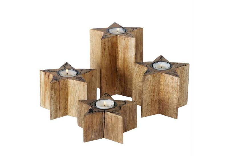 BOLTZE Teelichthalter B. 4 tlg Set Teelichthalter Percha Stern HOCH aus Mango Holz - 2013426 von BOLTZE