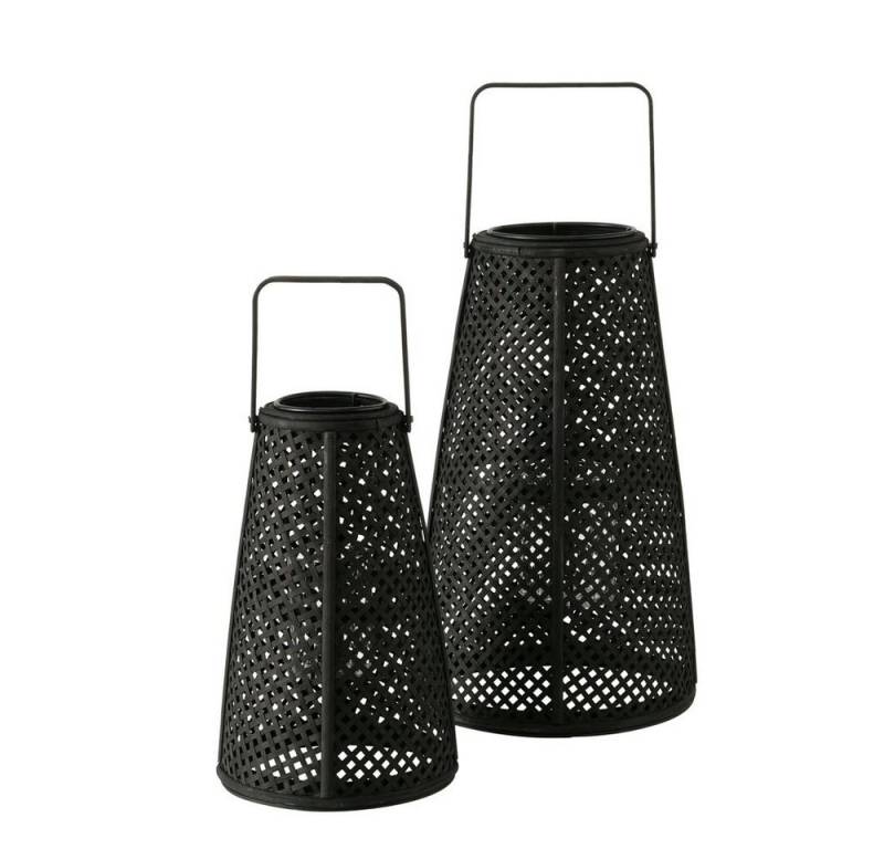 BOLTZE Kerzenlaterne Windlicht BAMBOO schwarz geflochten aus Bambus Holz H32cm mit Glaseins von BOLTZE