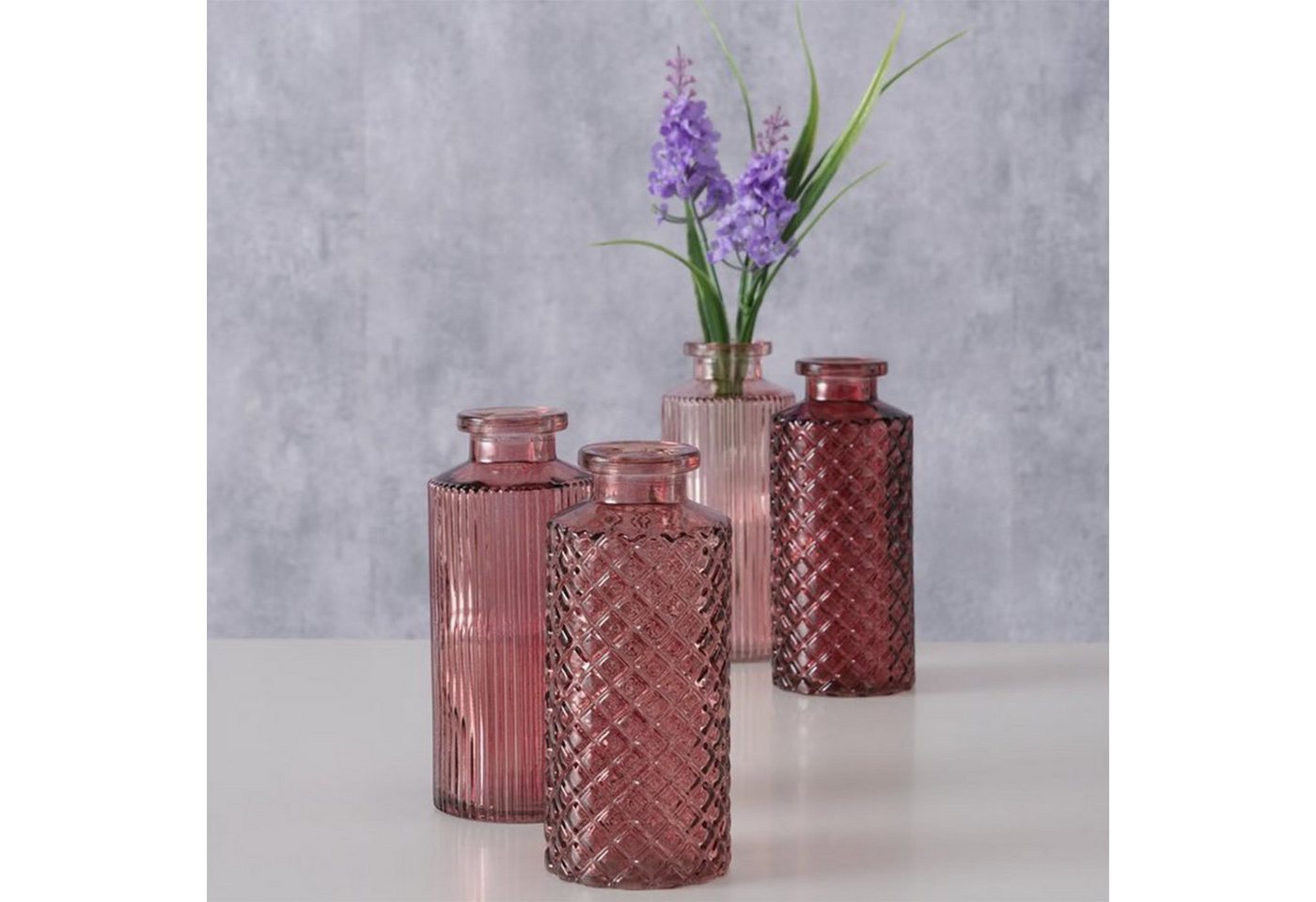 BOLTZE Tischvase Blumenvase im 4er Set aus Glas in Flaschenform - Rosa von BOLTZE