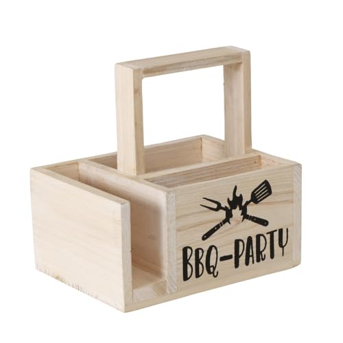 BOLTZE Utensilo BBQ natur schwarz aus Holz Holzbox Saucen Serviettenhalter Grillparty von BOLTZE