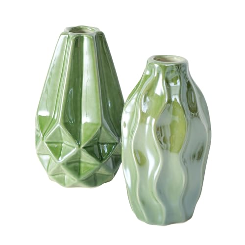 BOLTZE Vase Palomina (2 TLG., Farbe Grün, aus Keramik, Perleffekt, LxBxH: 6 x 6 x 11 cm, Rund, Handgearbeitet, Wasserfest, Blumenvase, Dekoration) 2061774 von BOLTZE