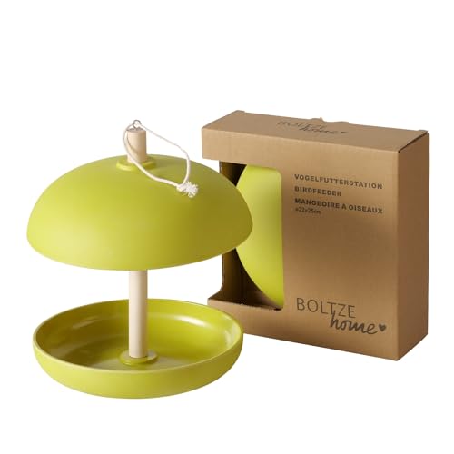 BOLTZE Vogelfutterstation Giardino (Farbe Grün/Natur, aus Bambus, LxBxH: 21 x 21 x 29 cm, Ø 21 cm, Füllmenge 200 ml, Rund, mit Hängevorrichtung, Futterspender) 2055415 von BOLTZE