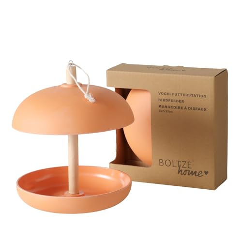 BOLTZE Vogelfutterstation Giardino (Farbe Orange/Natur, aus Bambus, LxBxH: 21 x 21 x 29 cm, Ø 21 cm, Füllmenge, 200 ml, Rund, mit Hängevorrichtung, Futterspender) 2055413 von BOLTZE