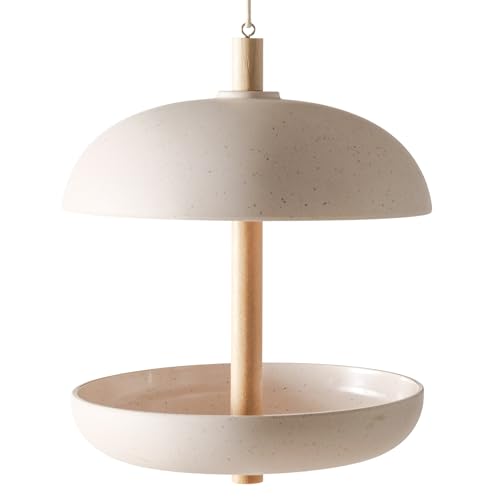 BOLTZE Vogelfutterstation Giardino (Farbe Weiß/Natur, aus Bambus, Höhe 26 cm, Ø 21 cm, Füllmenge 500 ml, Rund, mit Hängevorrichtung, Futterspender) 2061868 von BOLTZE