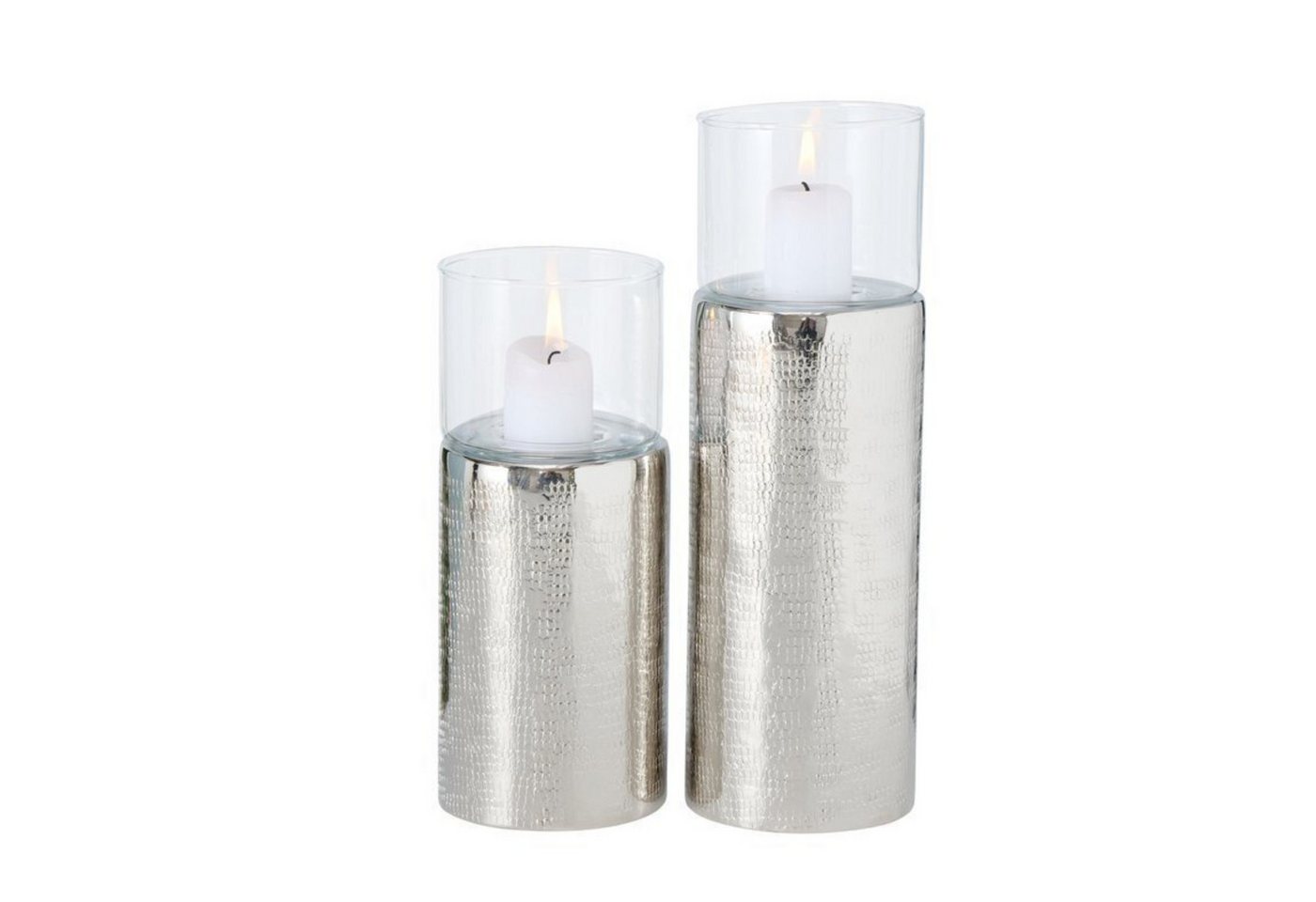 BOLTZE Windlicht Boltze Windlicht Passia 2er Set Aluminium silber H 18/23 × Ø 8cm (2 St) von BOLTZE