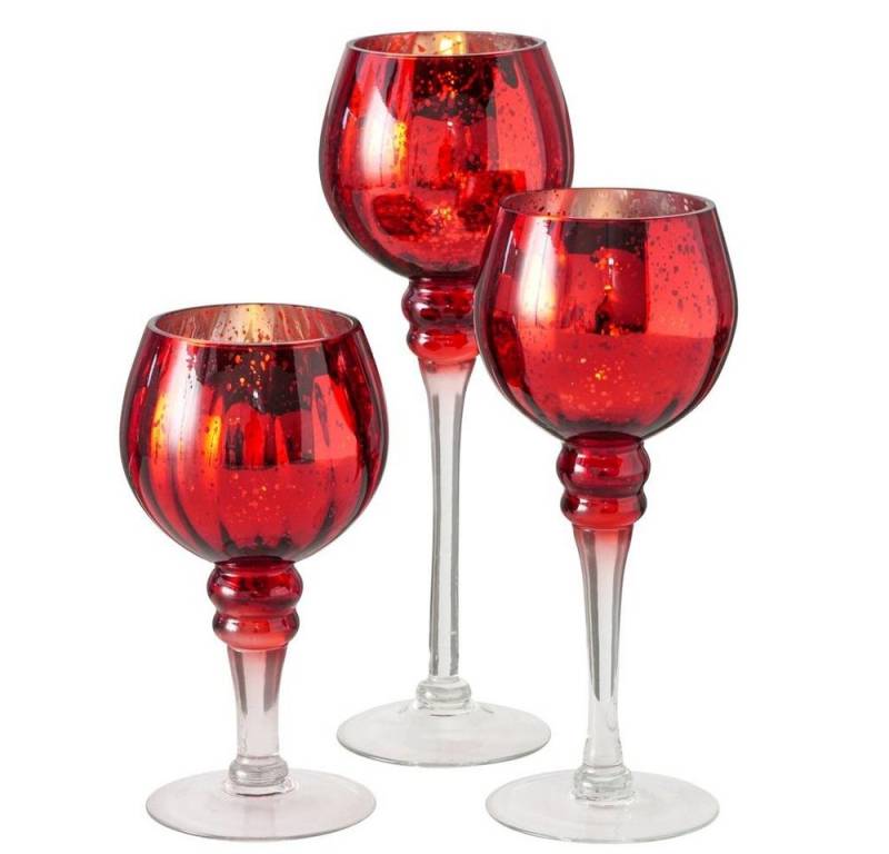 BOLTZE Windlicht Minou 3er Set rot, Kerzenhalter Kerzenleuchter Kerzenständer Teelichthalter von BOLTZE