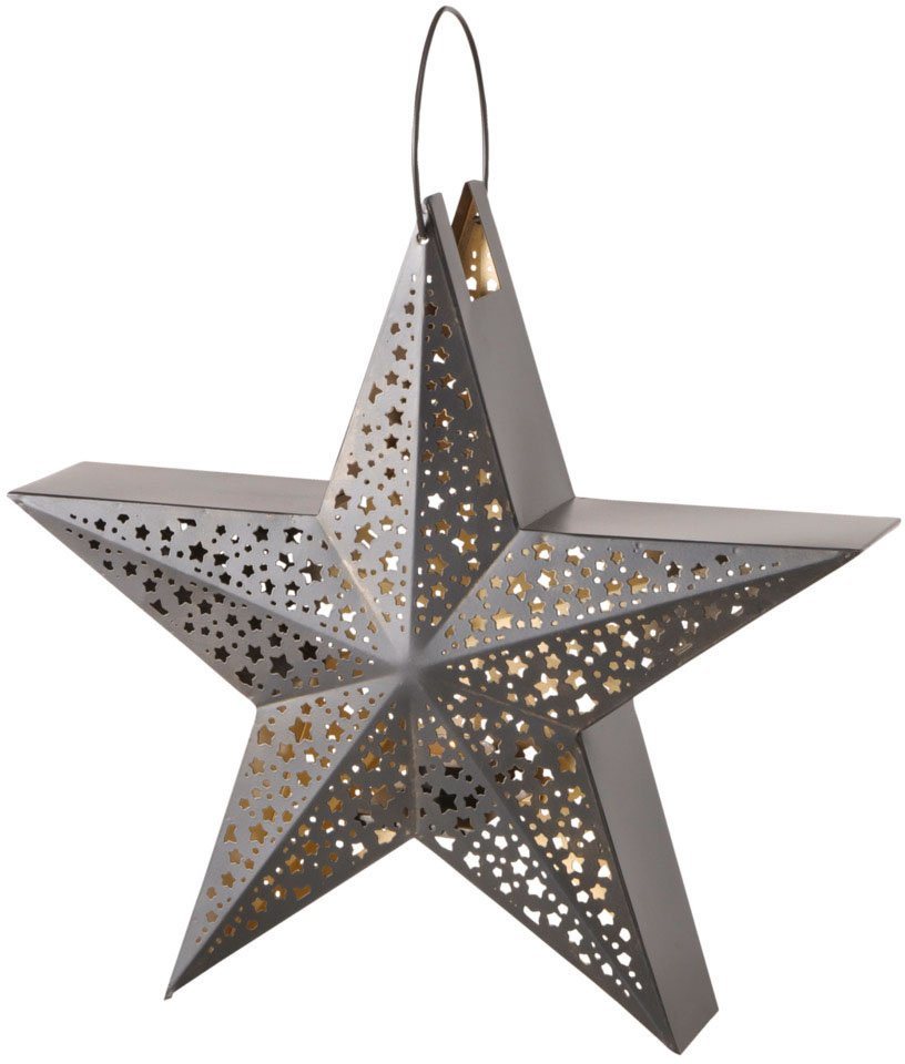 BOLTZE Windlicht Weihnachtsdeko, mit kleinen Sternen verziert, großer Weihnachtsstern Eisen Metall von BOLTZE