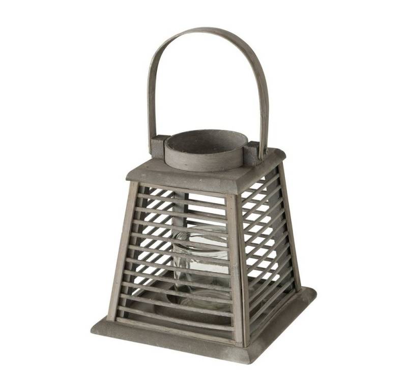 BOLTZE Kerzenlaterne Windlicht TEIJO grau braun aus Holz H21cm Lamellen Laterne Deko Strand von BOLTZE