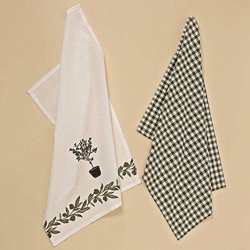Boltze 4 x Geschirrtuch Stana 70 x 50cm Baumwolle Geschenkidee Motiv Olivenbaum + kariert von Boltze