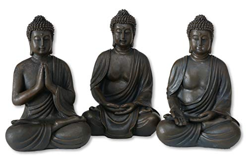 Boltze Buddha Figur sitzend, Zen Figuren Set 3-TLG, Feng Shui Deko Skulptur aus Kunstharz, Meditation Statue in braun, 10 cm hoch von BOLTZE